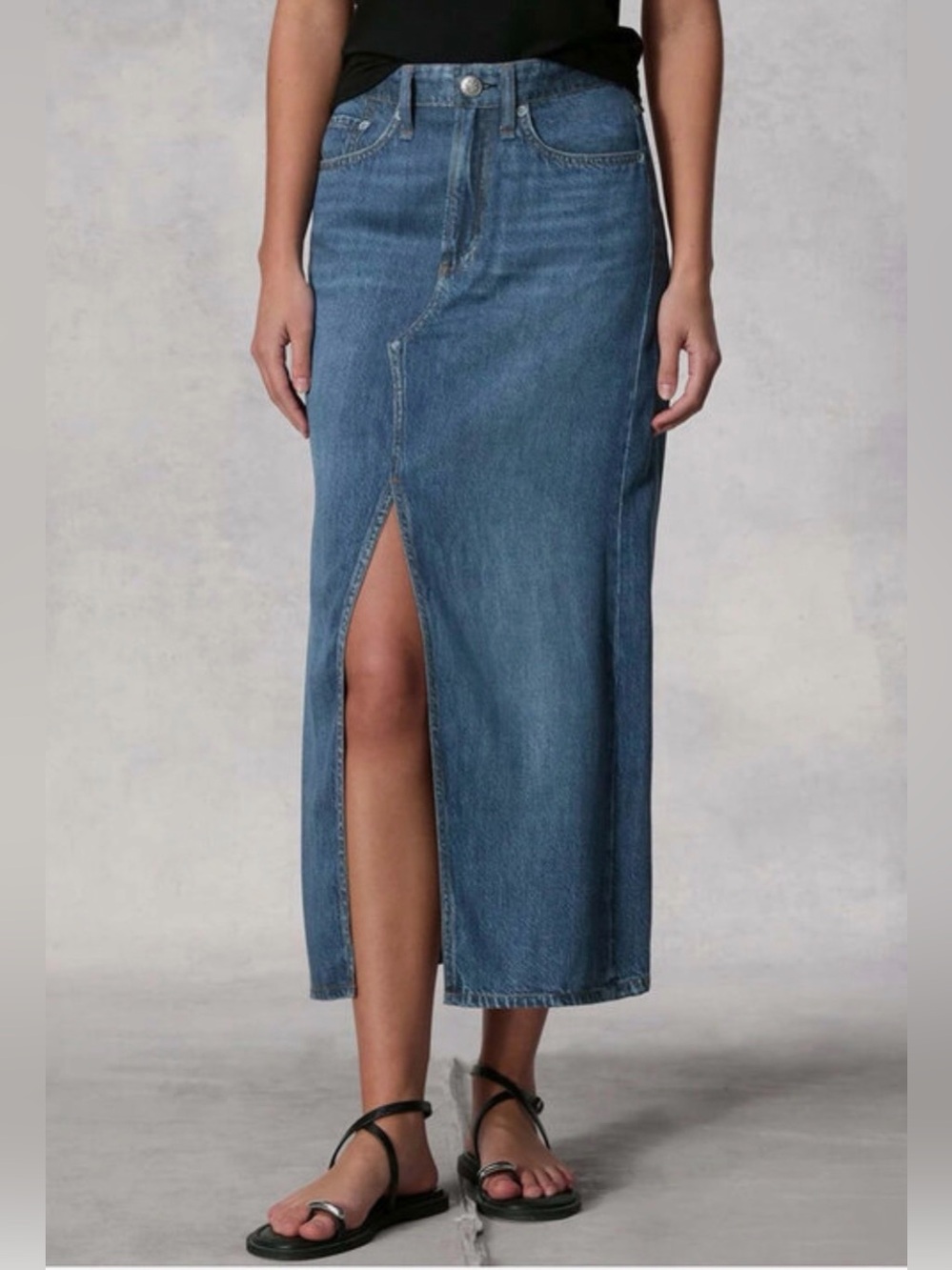 rag & bone Light Blue faux Denim Skirt with Contrast Stitching
